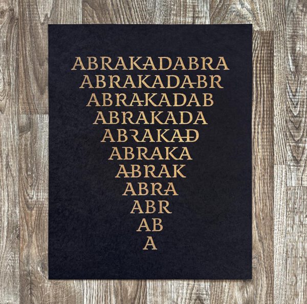 Abrakadabra Linoldruck 30 x 40 cm Gold auf Schwarz 9