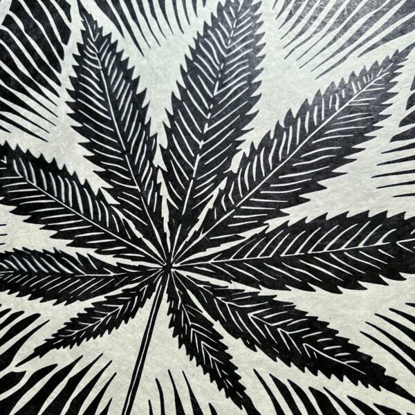 Cannabisblatt Linoldruck 40 x 40 cm Schwarz auf WeiNatur