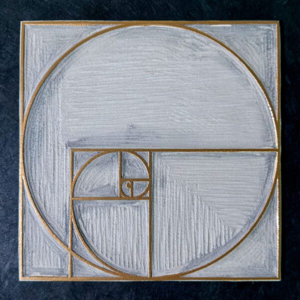 Fibonacci Sequenz Linoldruck 22 x 22 cm Gold auf Schwarz 2