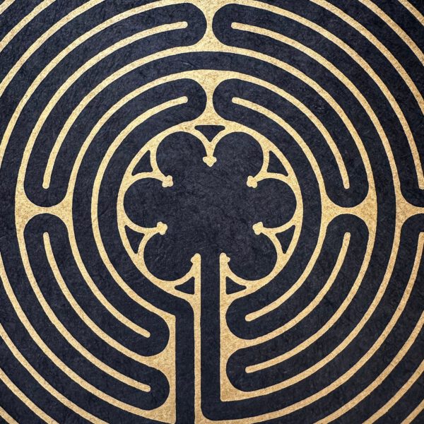 Labyrinth von Chartres Linoldruck 40 x 40 cm Gold auf Schwarz 7