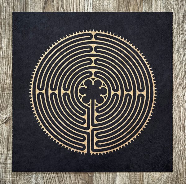 Labyrinth von Chartres Linoldruck 40 x 40 cm Gold auf Schwarz 9