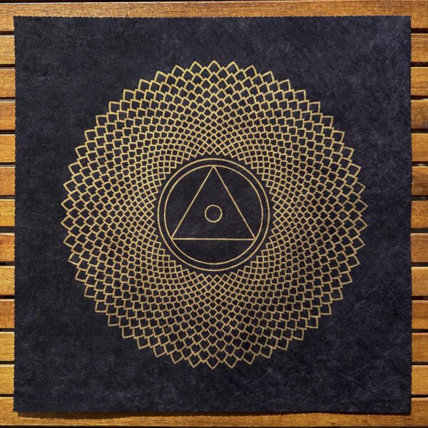 Sahasrara Linoldruck 40 x 40 cm Gold auf Schwarz 9