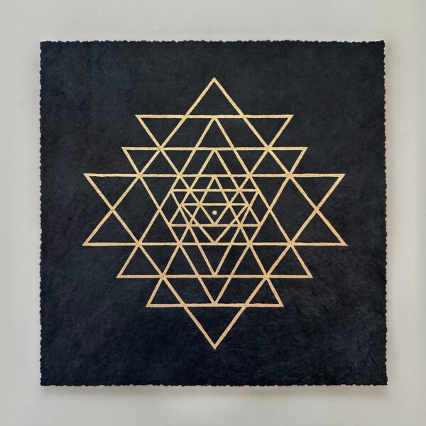 Sri Yantra Linoldruck 22 x 22 cm Gold auf Schwarz 9