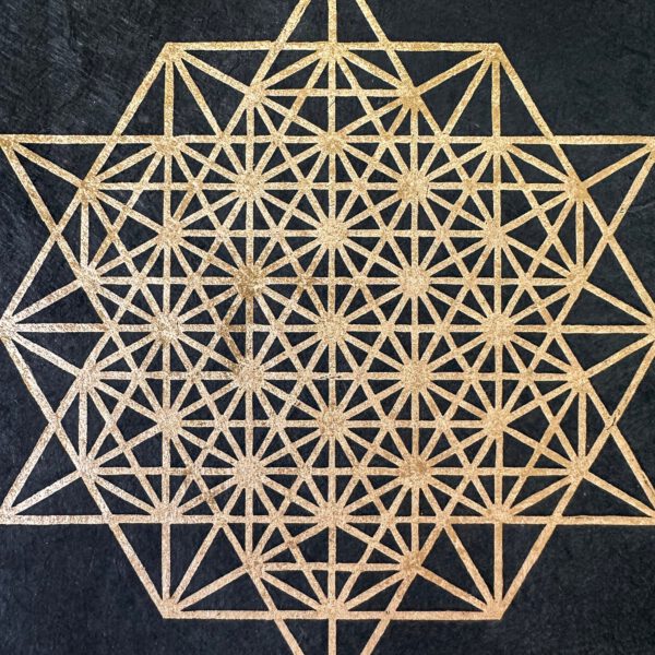 Stern Tetraeder 64 Linoldruck 22 x 22 cm Gold auf Schwarz 4