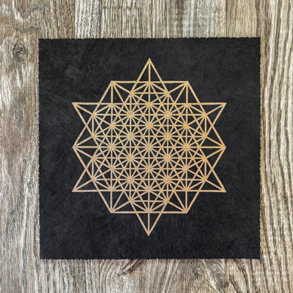 Stern Tetraeder 64 Linoldruck 22 x 22 cm Gold auf Schwarz 8