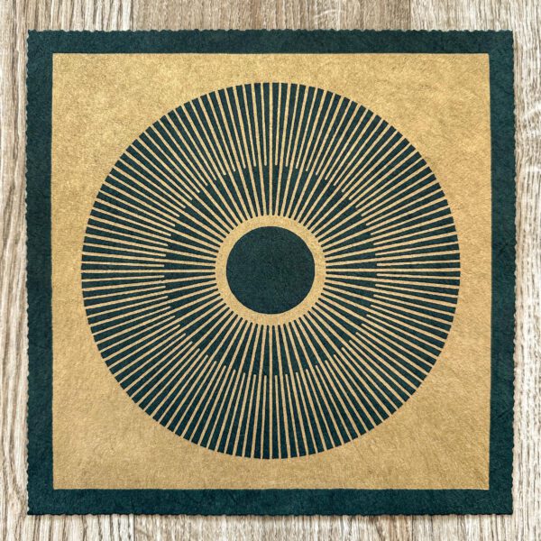 Linoldruck, 22 x 22 cm, Gold auf Grün