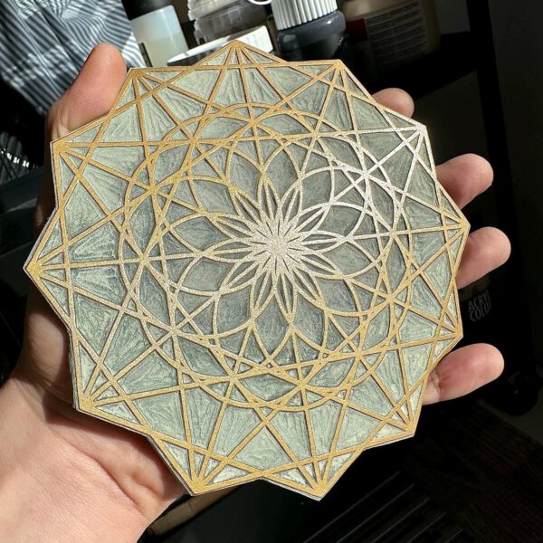 Linoldruck, 22 x 22 cm, Gold auf Schwarz