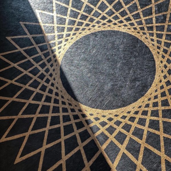 Linoldruck, 22 x 22 cm, Gold auf Schwarz