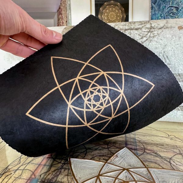 Linoldruck, 22 x 22 cm, Gold auf Schwarz
