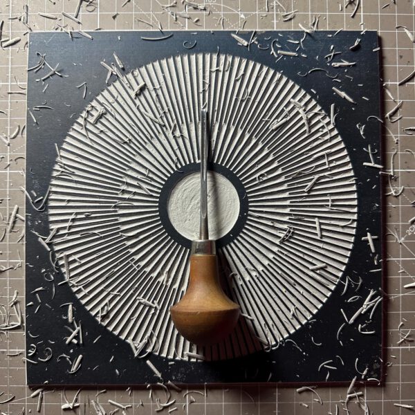Linoldruck, 22 x 22 cm, Kupfer auf Grün