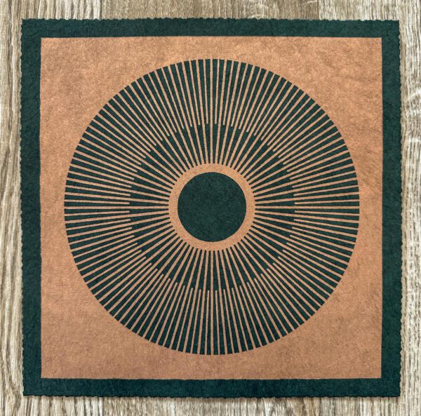 Linoldruck, 22 x 22 cm, Kupfer auf Grün