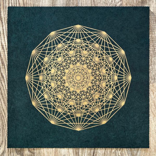 Linoldruck, 40 x 40 cm, Gold auf Grün