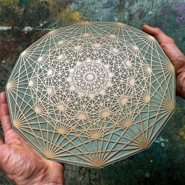 Linoldruck, 40 x 40 cm, Gold auf Schwarz