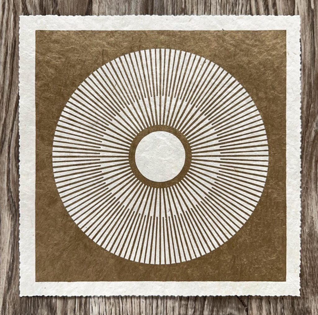 Linoldruck, 22 x 22 cm, Gold auf Weiß/Natur