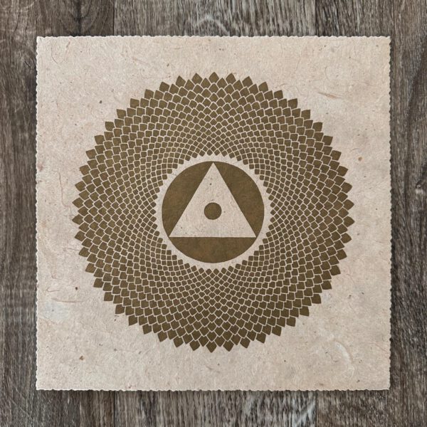 Linoldruck, 22 x 22 cm, Gold auf Beige/Ocker