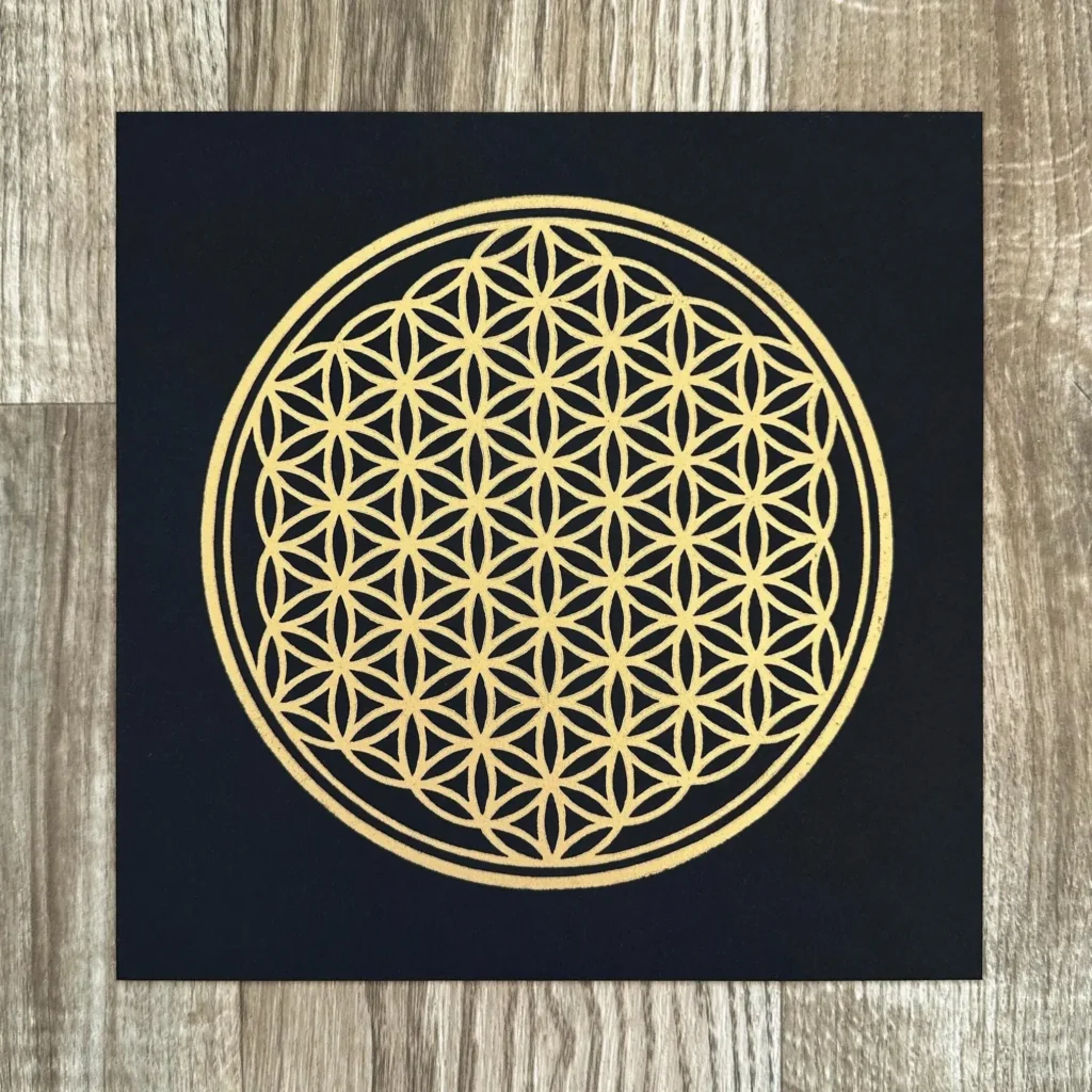 Blume des Lebens II Gold Schwarz Heilige Geometrie Linoldruck Veskor Cassiopeia 11