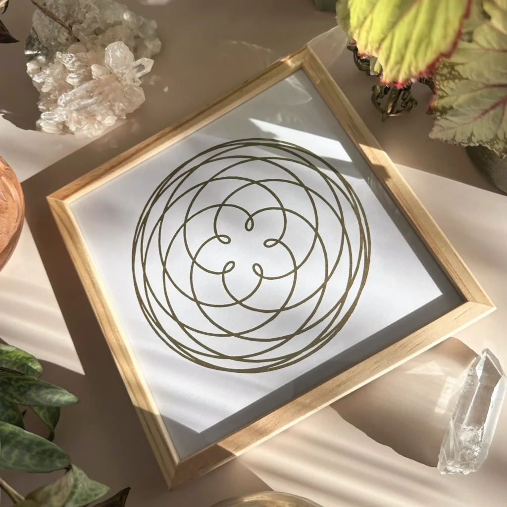 Veskor Cassiopeia Gerahmter Linoldruck Rose of Venus 20 x 20 cm Gold auf Weiss 3