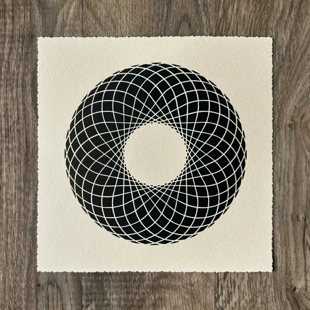 Veskor Cassiopeia Linoldruck Ring of Torus 22 x 22 cm Schwarz auf Creme 3